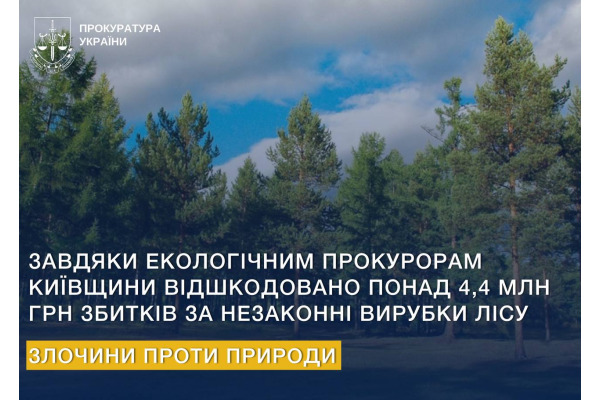 Завдяки екологічним прокурорам Київщини відшкодовано понад 4,4 млн грн збитків за незаконні вирубки лісу
