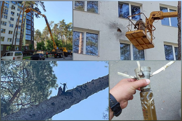 Сапери Мунварти Ірпеня знайшли залишки вибухівок на фасаді будівлі і в стовбурі дерева