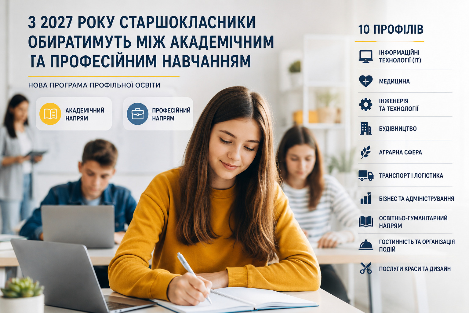 МОН затвердило нову програму профільної освіти: учні 10 класів обиратимуть професійний напрям