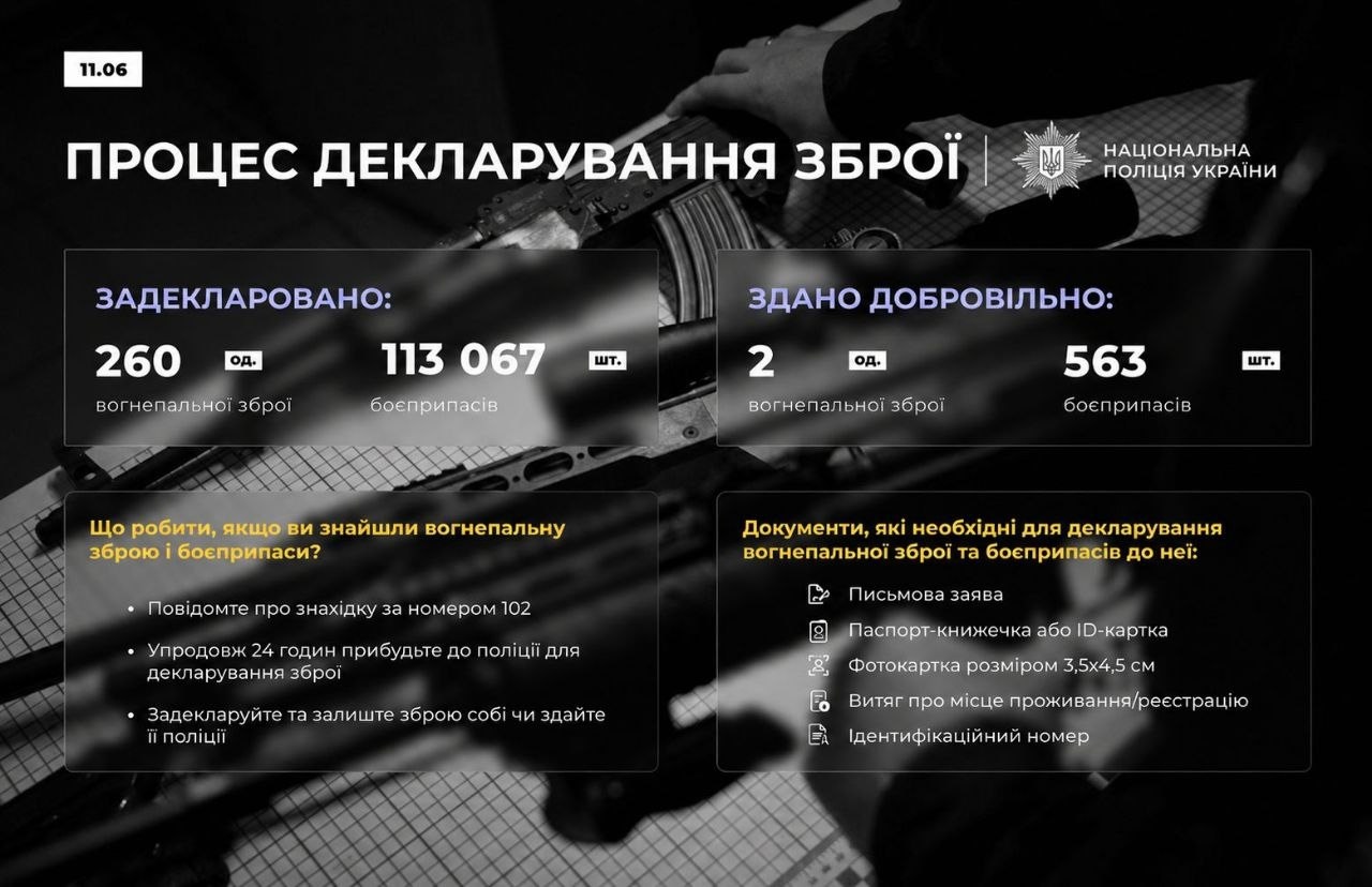 На Вишгородщині понад 260 людей задекларували зброю та боєприпаси