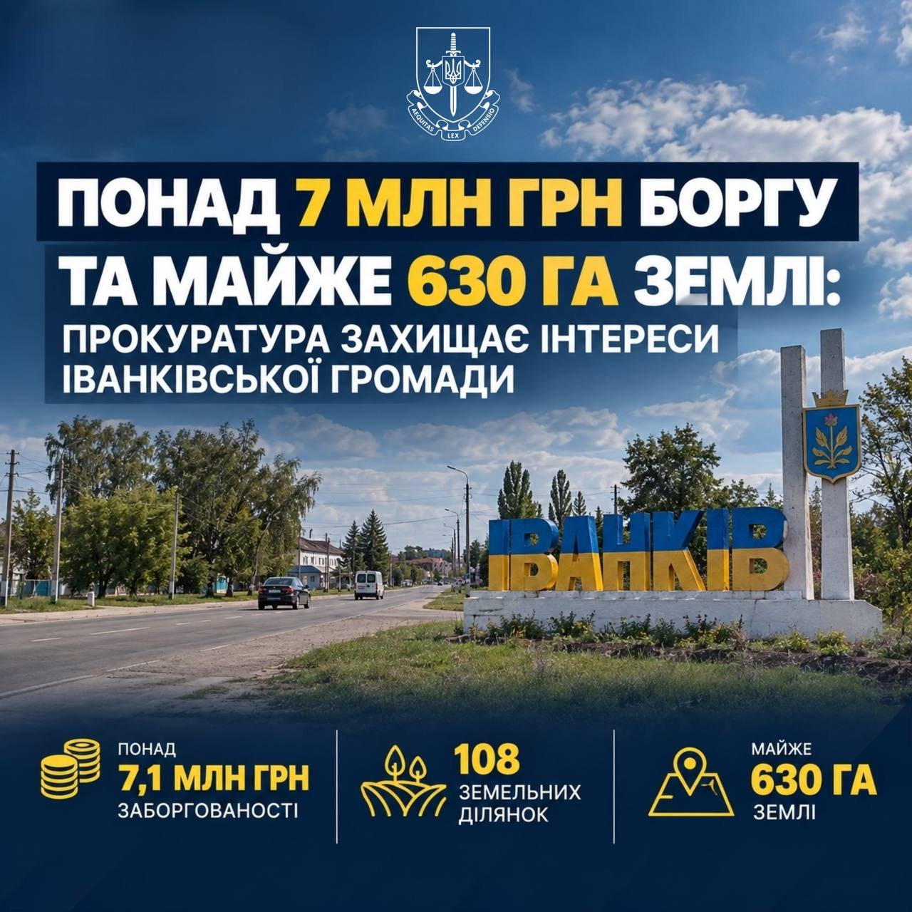 Прокуратура вимагає повернути Іванківській громаді майже 630 га землі та понад 7 млн грн боргу