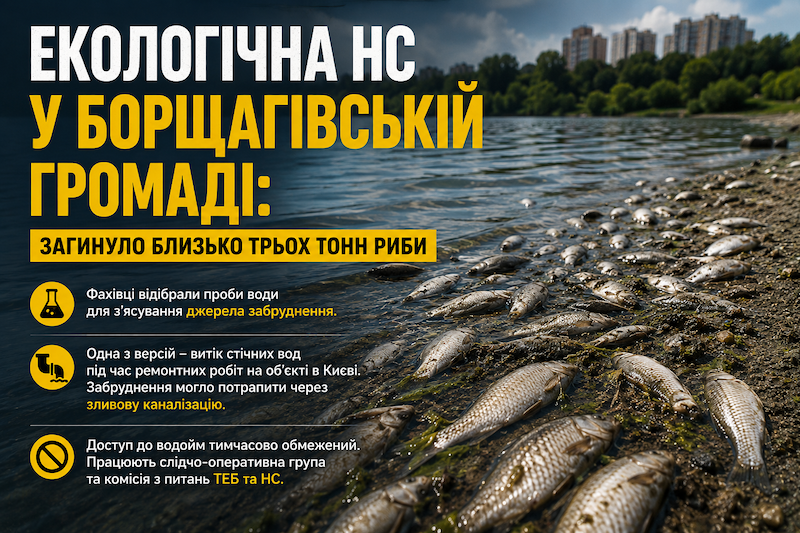 У Борщагівській громаді зафіксували масовий мор риби: загинуло близько трьох тонн
