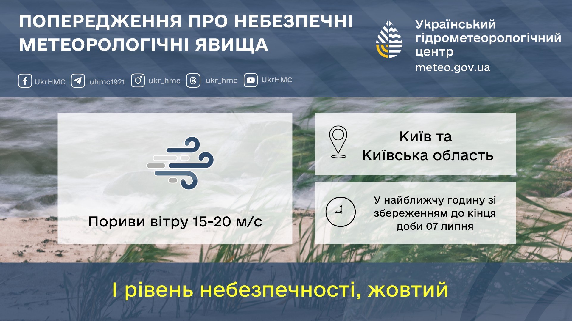 На Київщині оголосили жовтий рівень небезпеки через сильний вітер