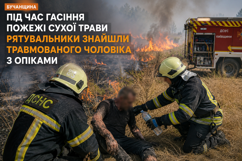 Чоловіка з опіками виявили рятувальники під час гасіння пожежі сухостою на Бучанщині