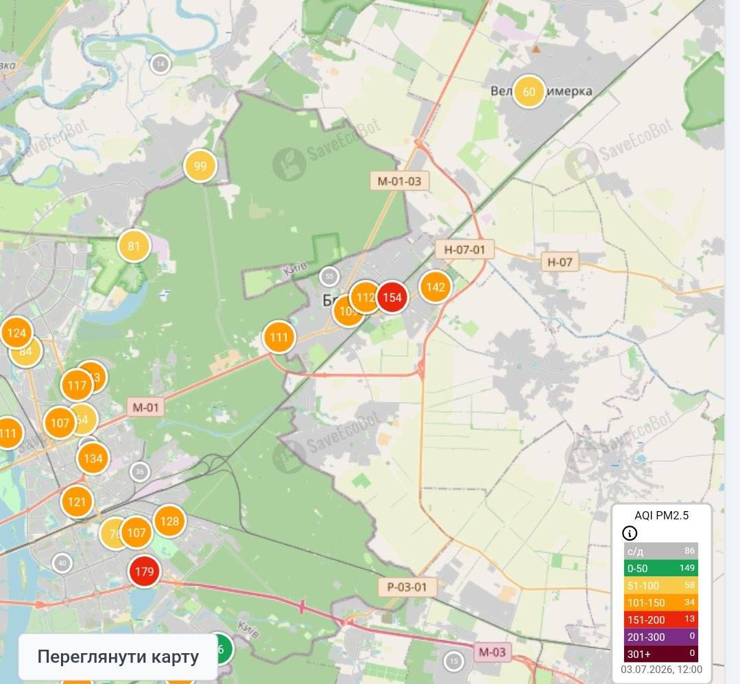 Повітря в Броварах стало більш забрудненим: показники погіршилися в усіх районах